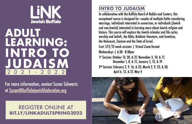 LiNK Jewish Buffalo - adult learning introtojudaism flyer 2022