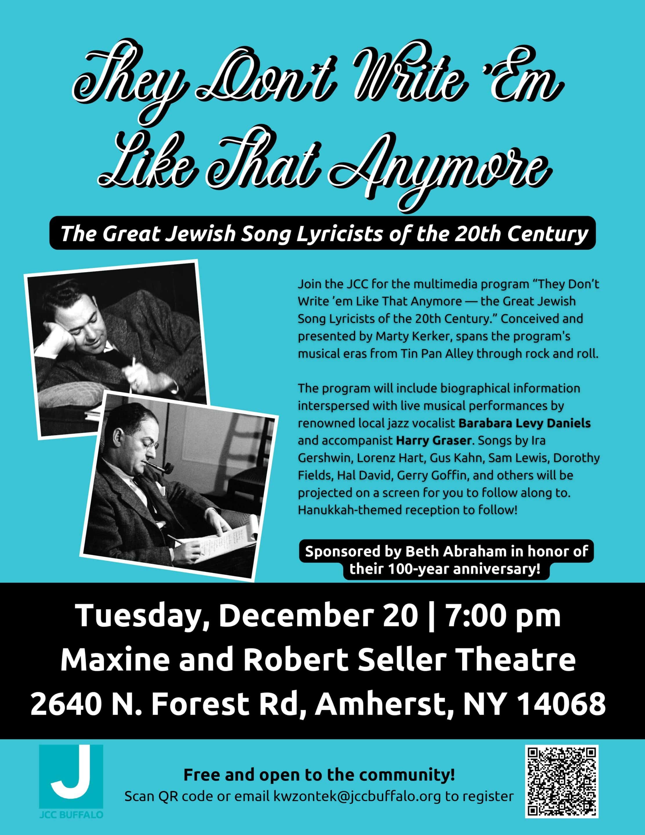 "They Don't Write 'em Like That Anymore -- the Great Jewish Song Lyricists of the 20th Century" - They Dont Write Em like that anymore Flyer 7 scaled
