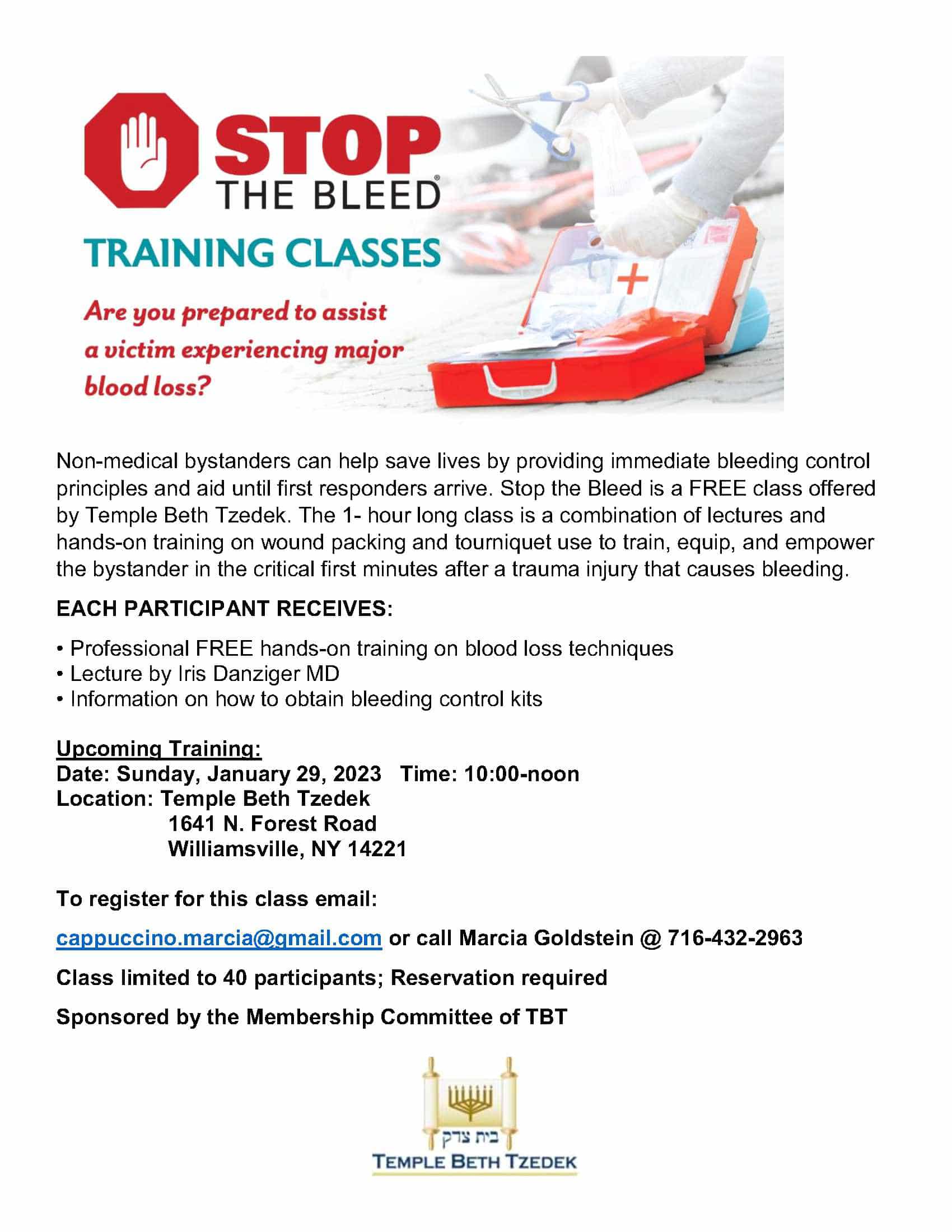 Stop the bleed training class - stop the bleed january 29