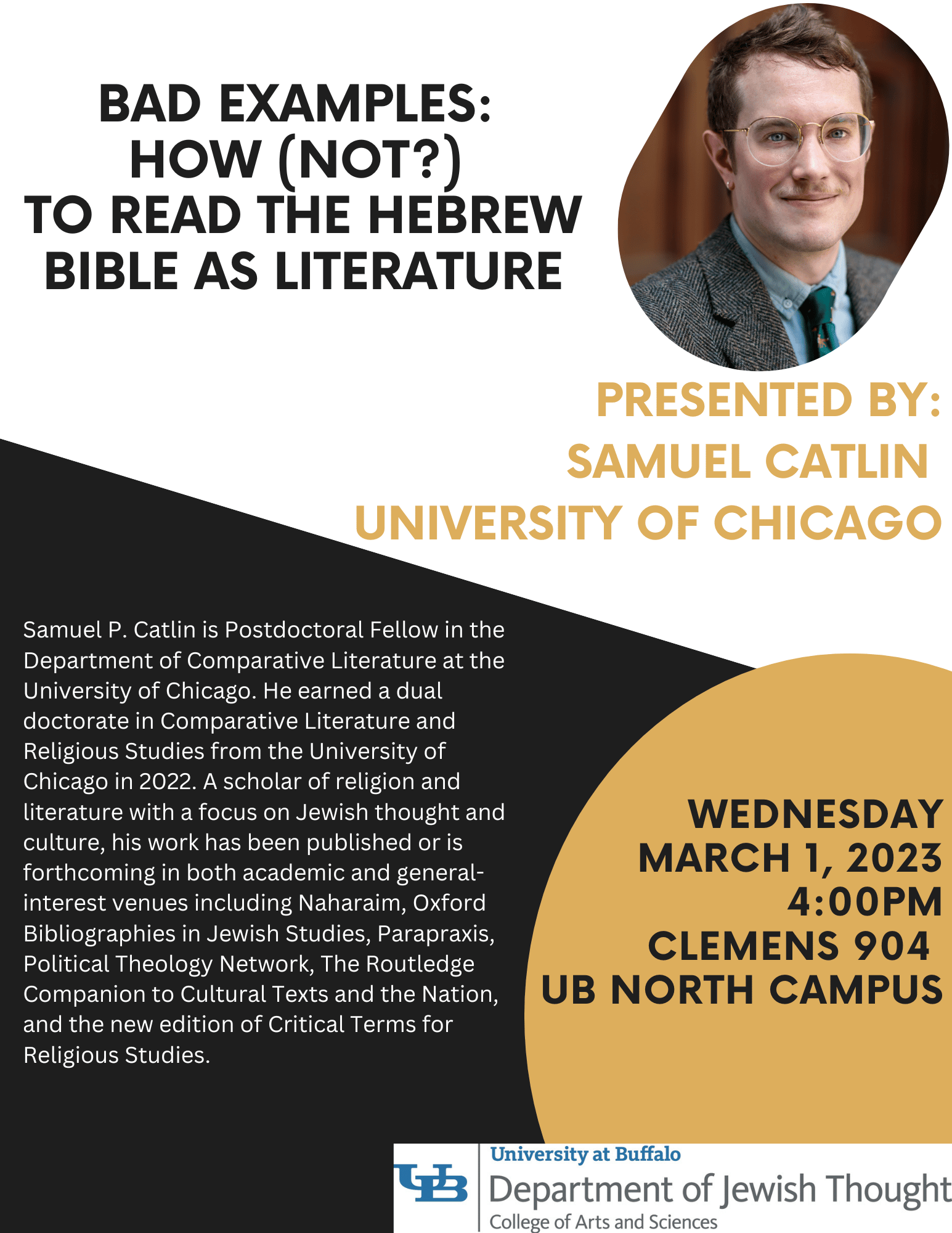 Samuel Catlin Lecture - How (Not) to Read the Hebrew Bible as Literature - Catlin Event
