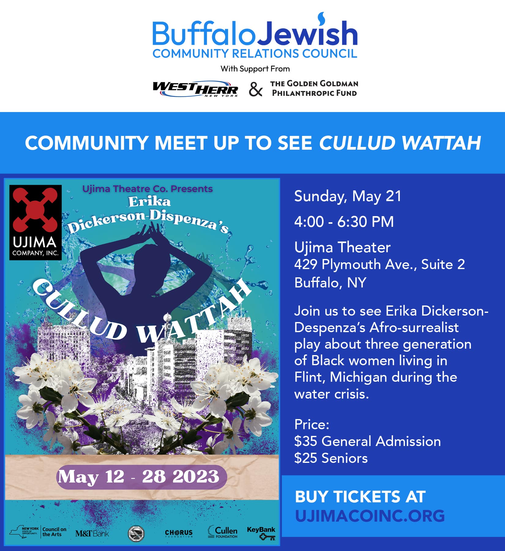 Community meet up to see Cullud Wattah at Ujima Theater - JCRC cullud wattah event