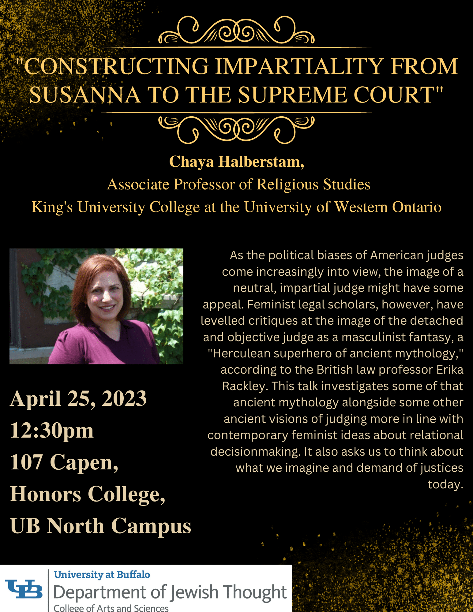 Jewish Thought Lunch & Lecture with Prof. Chaya Halberstam - Constructing Impartiality from Susanna to the Supreme Court