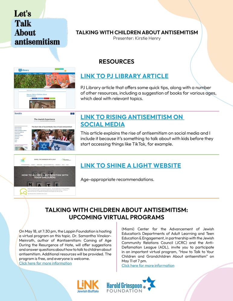Addressing Antisemitism in Greater Buffalo - lets talk Talking with Children about antisemitism img
