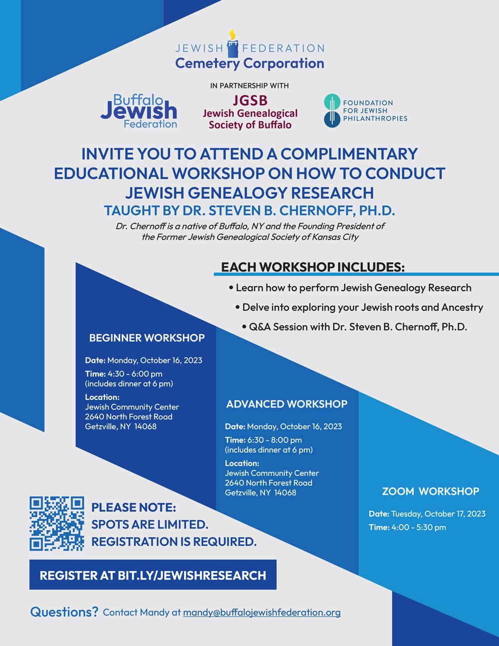 Jewish Genealogy Research Beginner Workshop - Genealogy flyer