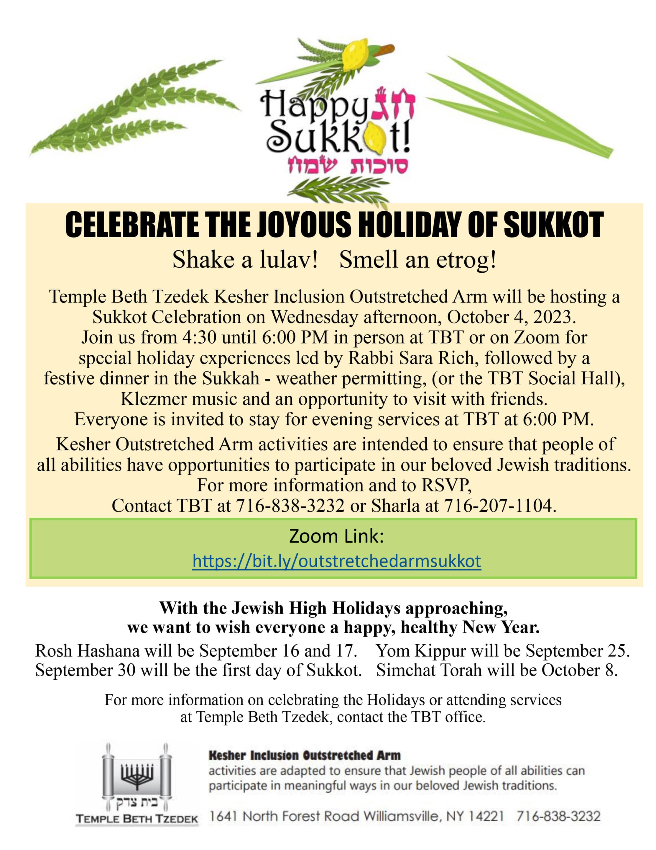 TBT Kesher Outstretched Arm Sukkot 2023 Celebration - Kesher Sukkot Flyer scaled