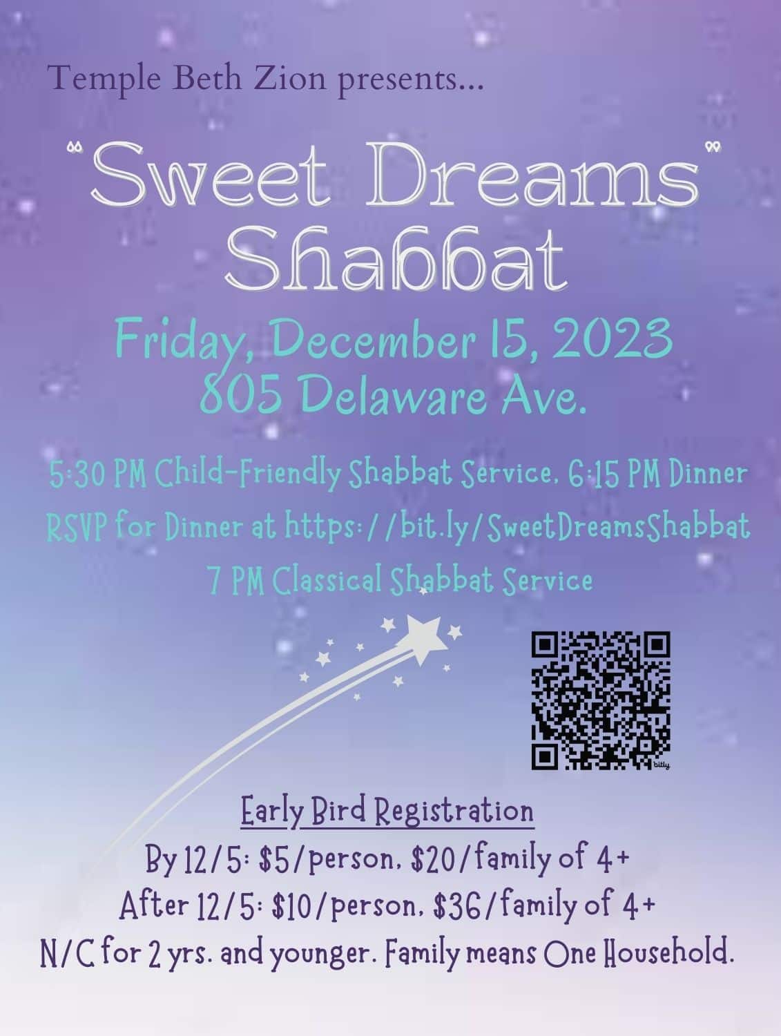 Sweet Dreams - Shabbat Young Family Service and Dinner - Sweet Dreams Shabbat Dec 15 2023
