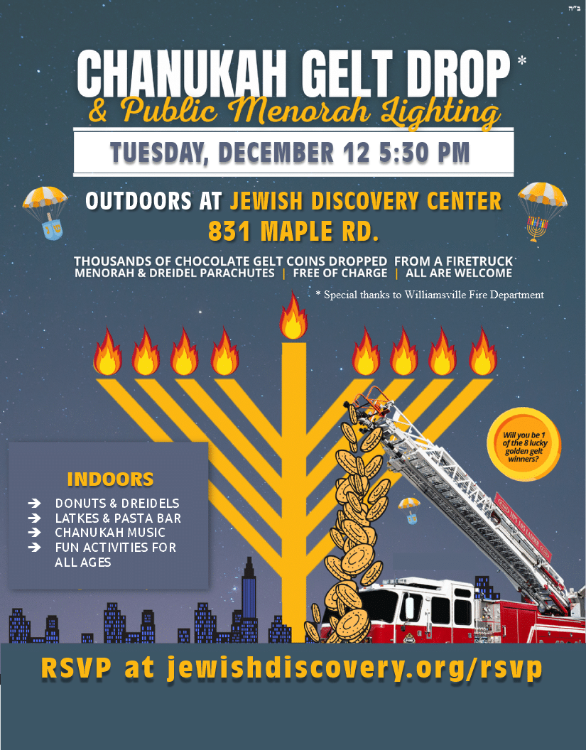 Chanukah Gelt Drop & Menorah Lighting - Kids chanukah party 2023